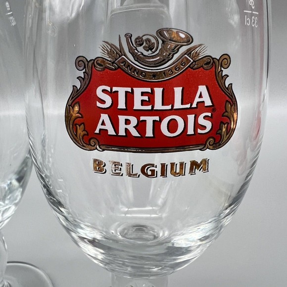 Stella Artois Chalice Beer Glasses Gold Rim 33cl  Set of 3 Barware Man Cave EUC - Picture 9 of 10